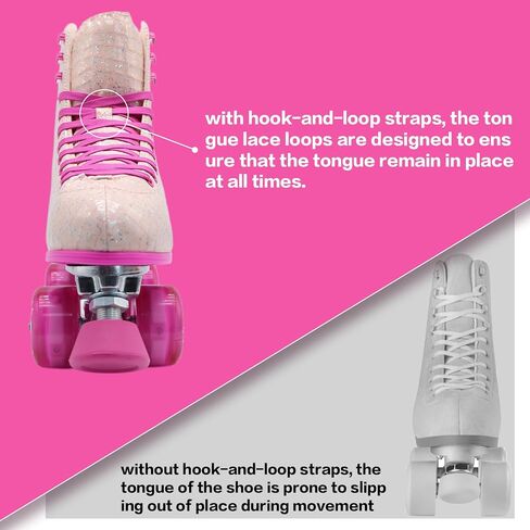 Roller Skates for Women Girls and Kids, Light Up Wheels - Quad Outdoor PU Leather High-Top Design Derby Rollerskates for Beginners Youth Sizes 2 3 4 5 6 7 8 9 10 11 in Kuwait