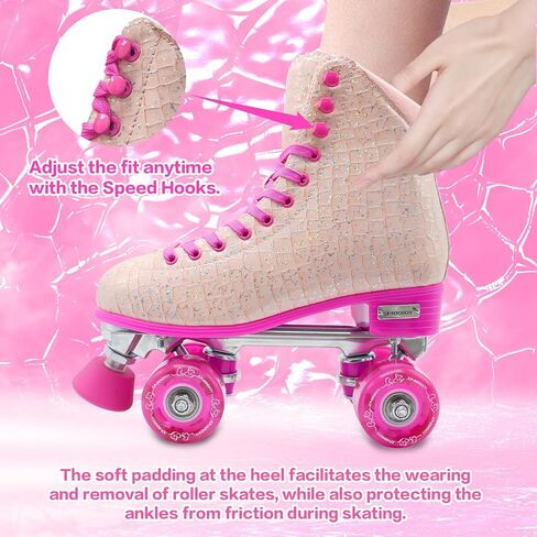 Roller Skates for Women Girls and Kids, Light Up Wheels - Quad Outdoor PU Leather High-Top Design Derby Rollerskates for Beginners Youth Sizes 2 3 4 5 6 7 8 9 10 11 in Kuwait