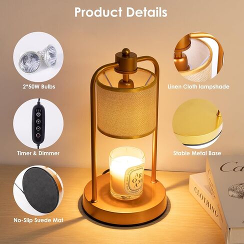 Candle Warmer Lamp with Timer: Electric Candle Lamp with Adjustable Height - Heat Candle Wax Melts Warmer with 2 Bulbs Dimmer for Home Bedroom Decor, Warm Gifts for Men Women in Saudi Arabia