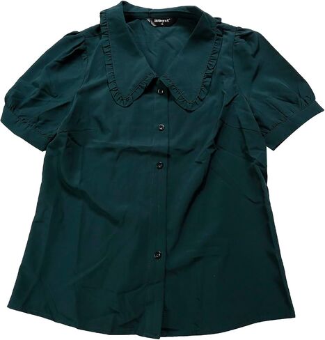 Allegra K Women's Vintage Peter Pan Collar Tie Neck Casual Cute Cotton Button-Up Shirt in Saudi Arabia