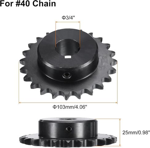 uxcell #40 Chain Roller Sprocket B Type, 1" Bore 24 Tooth Single Strand Chain Sprocket, Carbon Steel, Keyway with Set Screws in Saudi Arabia