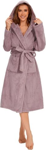 Polyester Hooded Bathrobe for Women – Soft, Warm, Comfortable Robe with Pockets, Perfect for Relaxing or Gifting in Saudi Arabia