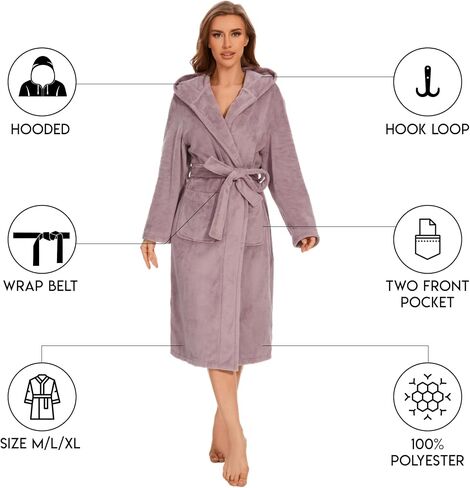 Polyester Hooded Bathrobe for Women – Soft, Warm, Comfortable Robe with Pockets, Perfect for Relaxing or Gifting in Saudi Arabia