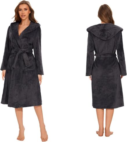 Polyester Hooded Bathrobe for Women – Soft, Warm, Comfortable Robe with Pockets, Perfect for Relaxing or Gifting in Saudi Arabia