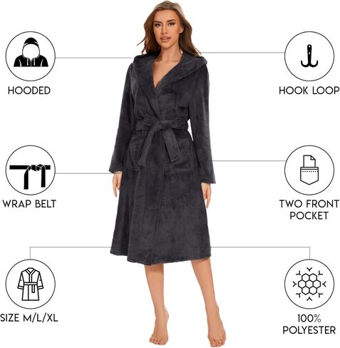 Polyester Hooded Bathrobe for Women – Soft, Warm, Comfortable Robe with Pockets, Perfect for Relaxing or Gifting in Saudi Arabia