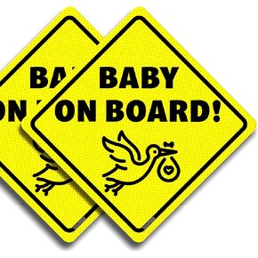 Baby On Board Sticker Sign - Essential for Cars - 2 Pack, 5.5" by 5.5" - Bright Yellow and See-Through On Window - Best Safety Signs - No Need for Suction Cup or Magnet - Durable and Strong Adhesive