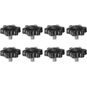 HARFINGTON 8pcs Star Knobs M6 x 50mm 304 Stainless Steel Threaded Stud 32mm Plastic 6-Star Head Hand Tightening Thumb Screw Clamping Jig Knob Handle, Black