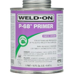 Weld-On 10212 P-68 PVC/CPVC Non-Bodied Primer - Fast Acting and Low-VOC, Purple, 1 Pint (16 fl oz)