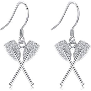 YAFEINI Boat Oars Earrings for Crew Gifts Sterling Silver Rowing Oars Dangle Earrings Gifts for Coaches and Women Rowing Athletes, Player and Team
