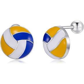 MONGAS Volleyball Earrings Sterling Silver Volleyball Screw Back Stud Earrings Ball Volleyball Jewelry for Women