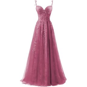 Lace Applique Corset Prom Dresses 2024 Tulle Long Ball Gowns for Women Formal Spaghetti Straps Split Wedding Dresses