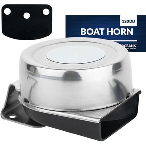 Five Oceans Boat Horn, Marine Horn, Compact Deck Electric Single Horn, Boat Safety Horns, 120 dB, Satainless Steel Cover, 12V - FO600