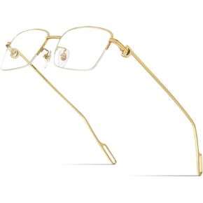 HEPIDEM Vintage Style Rectangular Metal Eyeglasses for Men,Half Semi Rimless Square Optical Glasses Frame