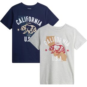 AEROPOSTALE Boys' Graphic Tees - 2 Pack Short Sleeve Crewneck T-Shirts with Bold Prints - Soft Cotton Shirts for Boys (8-16)