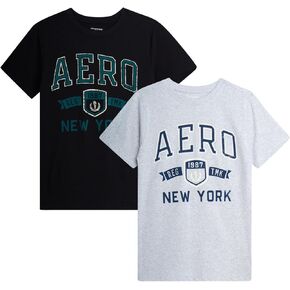تي شيرتات برسومات للأولاد من AEROPOSTALE - عبوة من 2 تي شيرت بأكمام قصيرة بياقة دائرية وطبعات جريئة - قمصان قطنية ناعمة للأولاد (8-16)
