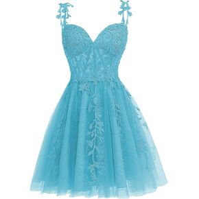 SYYS Rhinestone Lace Applique Homecoming Dresses 2024 Illusion Floral Tulle Short Prom Dress SYYS349