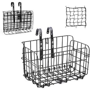 Front/Rear Bike Basket, Adjustable Foldable Metal Wire Bicycle Baskets for Bike Basket Front Cargo Rack