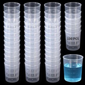 100 Pcs Plastic Graduated Measuring Beakers, 100ml Clear Mixing Cups for Epoxy Resin, Liquid Container Beakers for Paint Food Lab Use, Raised Graduations, 3.4oz