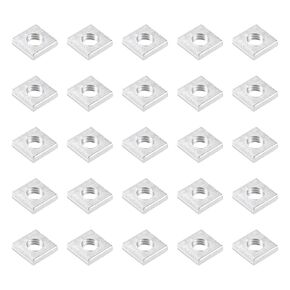 METALLIXITY Square Nuts, (M6x11mmx11mm) 25Pcs, Carbon Steel Coarse Thread Square Fastener Nut - for Equipment Construction Electrical Appliances Industrial Machinery, Silver