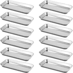 12PCS 201 Stainless Steel Tray, Metal Surgical Tray, Rectangular Silver Metal Trays for Lab Instrument