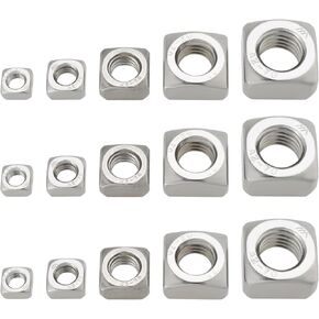 50pcs 304 Stainless Steel Square Nuts M5 M6 M8 M10 M12 Nuts Assortment Kit for Civil Furniture Equipment Construction Electrical Appliances