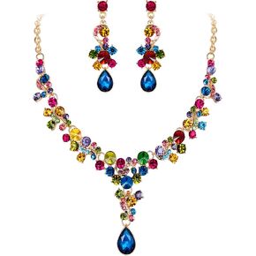 EVER FAITH Women's Rhinestone Crystal Elegeant Wedding Feast Floral Teardrop Necklace Earrings Set