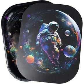 Metal Trays with PVC Soft Magnetic Lid Metal Tray with Lid Cover Small Cute Decorative Tray Ideal Storage for Home or on The Go, 7" x 5.5" (Blue Purple)