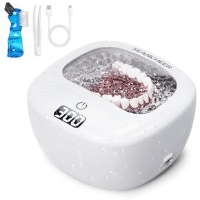 Ultrasonic Retainer Cleaner Machine | Rechargeable | IPX7 Waterproof | Portable | 42Khz | 120ML | 2 Modes with Digital Timer for | Denture | Aligner | Night Guard | Mouth Guard | Jewelry | White