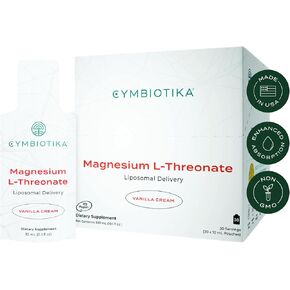 CYMBIOTIKA Liposomal Magnesium L-Threonate 1300mg, Focus Memory Brain Support, Magnesium Supplement for Sleep, High Absorption, Keto, Vegan, Gluten Free, Vanilla Creme, 30 Day Supply