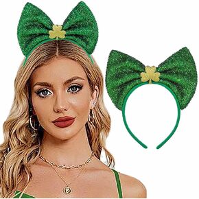Outyua St Patricks Day Headbands Shamrock Green Bow Headbands Bow Hair Hoops Green Irish Shamrock Costume for Women
