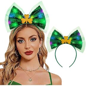 Outyua St Patricks Day Headbands Shamrock Green Bow Headbands Bow Hair Hoops Green Irish Shamrock Costume for Women in Kuwait