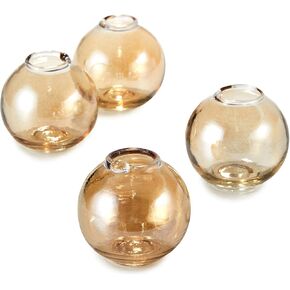 Serene Spaces Living Set of 4 Clear Ball Glass Bud Vase, Short Vases for Centerpieces for Home Decor, Events, Weddings, Measures 3" Tall & 2.75" Diameter