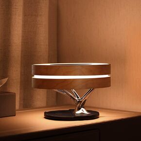 Bonsai Modern LED Bedside Smart Table Lamp with Built-in TWS Bluetooth Speaker and Qi Wireless Charger for Home and Office, Stepless Dimming with Sleep Mode (Tree of Light)