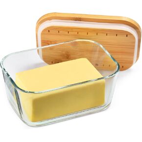 Glass butter dish with sealed lid, butter dish with lid, butter tray with lid refrigerator, large butter dish, sealed butter dish, outdoor butter dish, dishwasher washable,