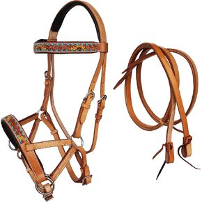CHALLENGER Horse Western Leather Sunflower Bitless Sidepull Bridle Split Reins 77RS27TN