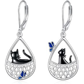 Floral Butterfly Earrings Sterling Silver Multicolored Butterfly Wing Drop Dangle Earrings Leverback Butterfly Jewelry for Women Girls (Butterfly Earrings)