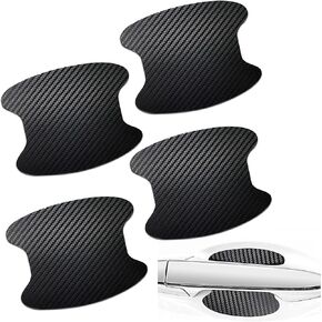 Pack-8 Car Door Bowl Door Handle Protector, 4.1" x 3.1" + 0.6" x 5" Leather Carbon Fiber Flexible Fit Anti-Scratch Decoration, Paint Guard Sticky Installation Decal, Unviersal for Car (Black)