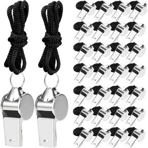 100 Pcs Stainless Steel Whistle with Lanyard, Sports Whistles for Adults, Loud Metal Whistle Bulk for Teachers, Coaches, Police, Referees