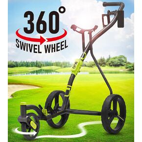 Golf Push Carts Golf Cart - Swivel Front Wheel 360 Degree Rotating, 1-Step Folding, Aircraft Grade Frame, Clear Design Concept, Lightweight & Easy Handling