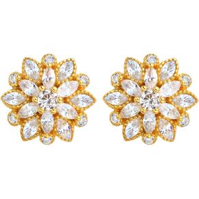 EleQueen 925 Sterling Silver Full Cubic Zirconia Bridal Flower Stud Earrings 15mm for Women Girl, Valentine's Day/Mother's Day/Christmas Jewelry Gift for Girlfriend/Mom