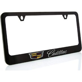 License Frame Inc. Cadillac with Crest Brass License Plate Frame with Chrome Finish (4 Hole)