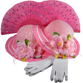 Girls Tea Party Dress Up Play Set For 2 with Sun Hats Gloves Hand Fans by Butterfly Twinkles