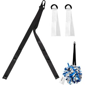 Pom Pom Holder, Adjustable Cheerleading Pom Holder Cheer Pom Holder Custom Made Pom Holder with 2 Cheer Pom Pom Name Labels Cheerleading Accessories for Teen Girls Sports
