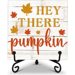 Fall Harvest Desk Decor, Thanksgiving Wooden Sign Gifts for Women Men, Let Our Lives Be Full Of Both Thanks And Giving Plaque With Iron Stand, Farmhouse Home Office Autumn Decorations -19