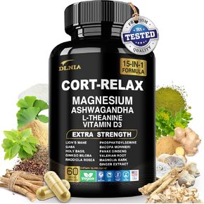 Super Calm Cortisol Supplement with Magnesium Glycinate (50:1) Ashwagandha, L-Theanine, Phosphatidylserine, Ginkgo Biloba & Lions Mane for Calm, Focus, Mental Clarity, Relaxation, & Whole-Body Support