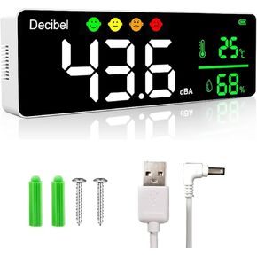 4-in-1Decibel Meter Wall Hanging Sound Level Meter 30-130dB Range,11 Inch Large LED Display Noise+Temperature+Humidity Meter Wide Applications for Home,Studio,Factory,Classroom Noise Meter