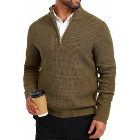ALLOVIN Men's Waffle Knit Mock Neck Sweater Quarter Zip Long Sleeve Fall Winter 2024
