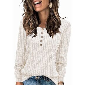 Button Up Sweater for Women Fall Lightweight Knit Pullover Sweaters Long Sleeve Henley Shirts Crewneck Tunic Tops