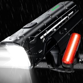 2024 New IPX6 Water Proof Bike Headlight with 2 Tail Light, 5+4 Modes Rechargeable Type-C Bike Lights for Night Riding, High Lumen Bicycle Lights Front and Rear, Gift Set for Road Mountain Cycling