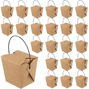 100 PCS 26 OZ Chinese Take Out Boxes, Kraft Take out Boxes With Handle Brown Chinese Food Containers Party Favor Boxes To Go for Restaurant, Bakery, Kitchen